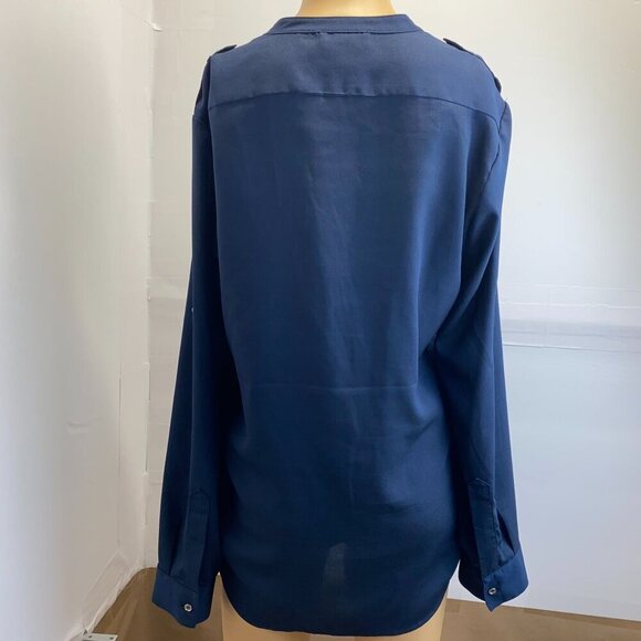 Calvin Klein Women's Navy Button-Down Long Sleeve Shirt With Zipper Pockets used - Picture 9 of 10